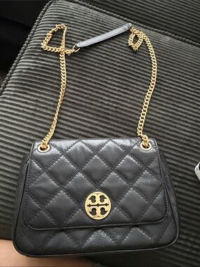 Tory Burch Black Quilted Shoulder Bag with Gold Hardware